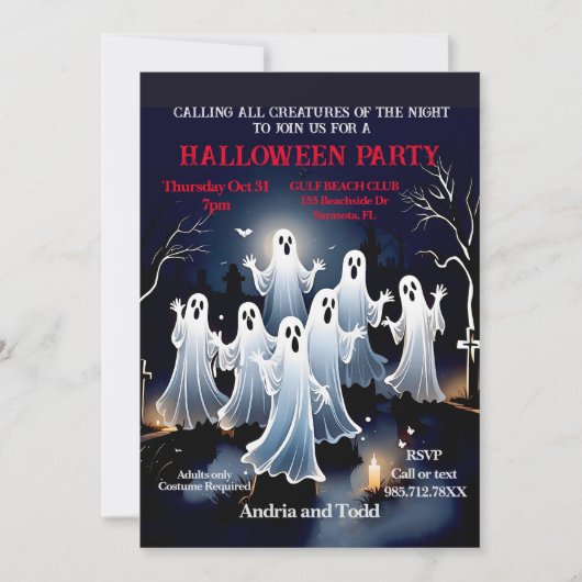 Spooky White Ghosts op het Halloweenfeest op het k Kaart (Voorkant)