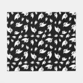 Spooky White Ghosts Patroon op Black Halloween Fleece Deken (Voorkant (Horizontaal))