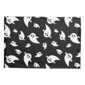 Spooky White Ghosts Patroon op Black Halloween Kussensloop (Achterkant)