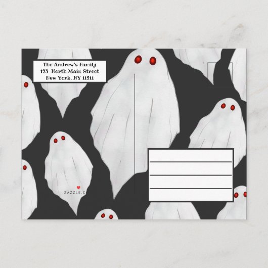 Spooky White Ghosts Waterverf Halloween Party Uitnodiging Briefkaart (Achterkant)