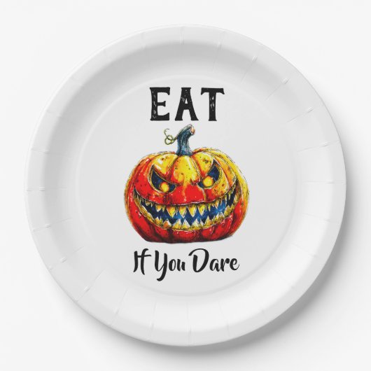 Spooky White Smiling Pumpkin Halloween Party Papieren Bordje (Voorkant)