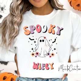 Spooky Wifey, Retro Floral Ghost, Halloween Wifey Trui
