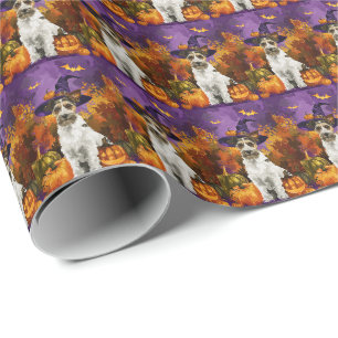 Spooky Wirefox Terrier Hond Halloween Heks Pompoen Cadeaupapier
