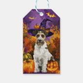 Spooky Wirefox Terrier Hond Halloween Heksenpompoe Cadeaulabel (Voorkant)