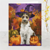 Spooky Wirefox Terrier Hond Halloween Heksenpompoe Kaart (Gele Bloem)