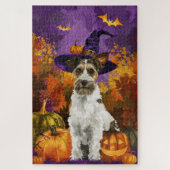 Spooky Wirefox Terrier Hond Halloween Heksenpompoe Legpuzzel (Verticaal)