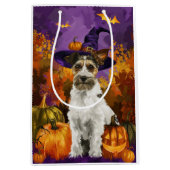 Spooky Wirefox Terrier Hond Halloween Heksenpompoe Medium Cadeauzakje (Voorkant)