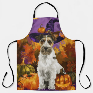Spooky Wirefox Terrier Hond Halloween Heksenpompoe Schort