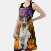 Spooky Wirefox Terrier Hond Halloween Heksenpompoe Schort (Insitu)
