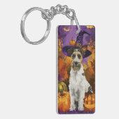 Spooky Wirefox Terrier Hond Halloween Heksenpompoe Sleutelhanger (Voorkant Links)