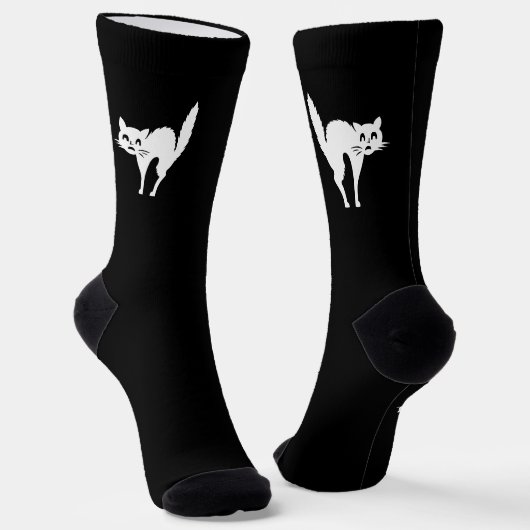 Spooky wit zwart kat leuk schattig modern Hallowee Sokken (Gebogen)