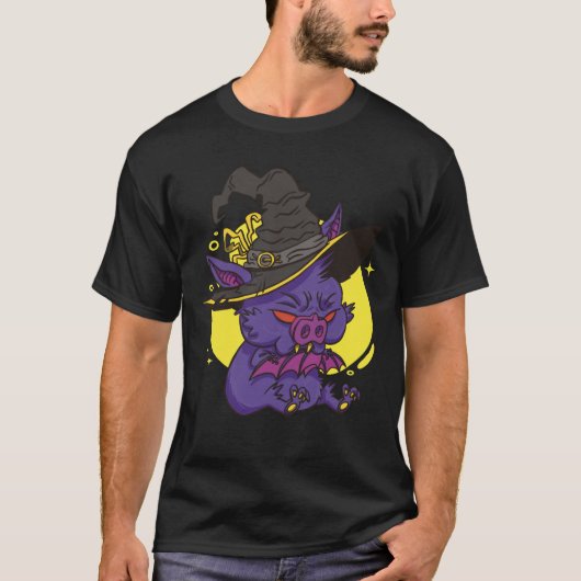 Spooky Witch Bat Cartoon T-shirt (Voorkant)