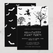 Spooky Witch Black en White Halloween Party Kaart (Voorkant / Achterkant)
