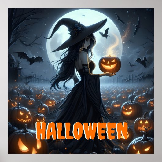 Spooky Witch en Jack-O-Lanterns Poster (Voorkant)