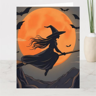 Spooky Witch Flying Broomstick Sinaasappel Volle M Kaart