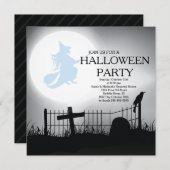 Spooky Witch Graveyard Halloween Party Invitation Kaart (Voorkant / Achterkant)