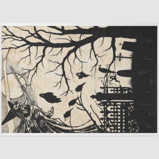 Spooky Witch & Graveyard Silhouettes Tissuepapier (Voorkant)