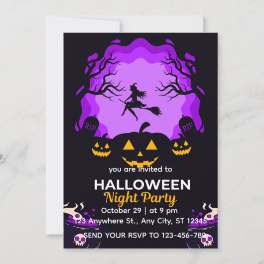 Spooky Witch Halloween Night Party Invitation Kaart (Voorkant)