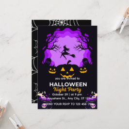 Spooky Witch Halloween Night Party Invitation Kaart