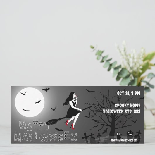 Spooky Witch Halloween Party Invitation Kaart (Staand voorkant)