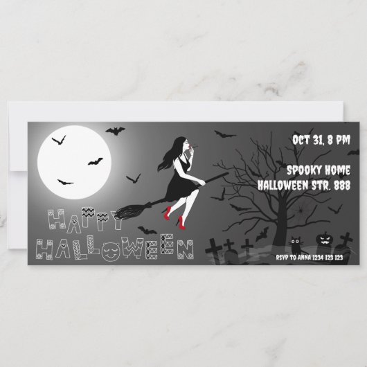 Spooky Witch Halloween Party Invitation Kaart (Voorkant)