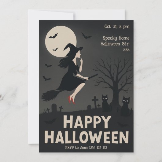 Spooky Witch Halloween Party Invitation Kaart (Voorkant)
