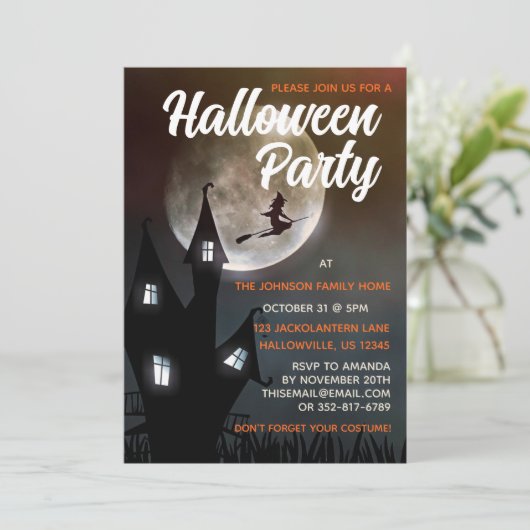 Spooky Witch Halloween Party Invitation Kaart (Staand voorkant)