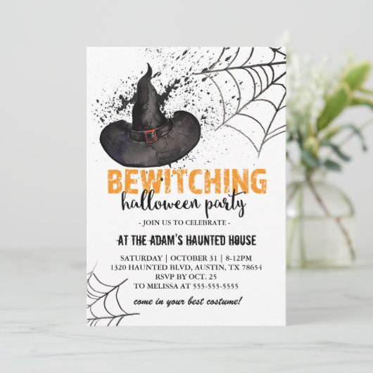 Spooky Witch Halloween Party Invitation Kaart (Staand voorkant)