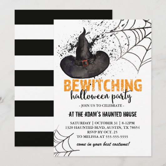 Spooky Witch Halloween Party Invitation Kaart (Voorkant / Achterkant)