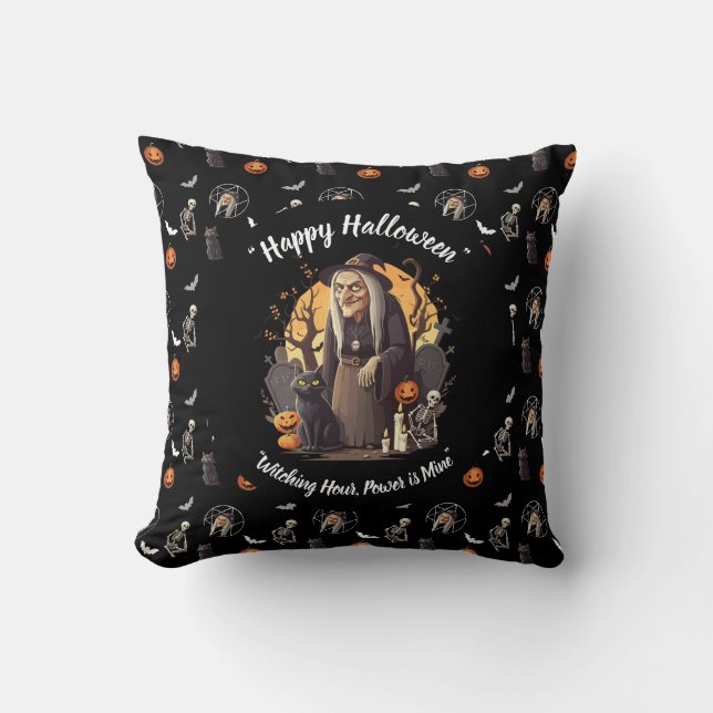 Spooky Witch Halloween Sierkussen 🎃 Zwart 👻 (Voorkant)