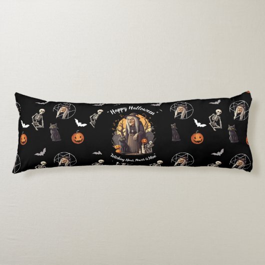 Spooky Witch Halloween Sierkussen 🎃 Zwart 👻 Lichaamskussen (Voorkant)
