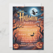 Spooky Witch & Haunted Forest Halloween Party Kaart (Voorkant)