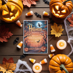 Spooky Witch & Haunted Forest Halloween Party Kaart