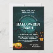 Spooky Witch House Pumpkins Volle Maan Halloween Kaart (Voorkant)