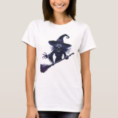 Spooky Witch met Tall Pet en Wand - Halloween De T-shirt (Voorkant)