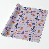 Spooky Witch, Moon en Broom Halloween Gift Wrap Cadeaupapier (Uitgerold)