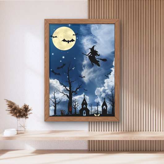 Spooky Witch Moon Halloween Wall Art Poster