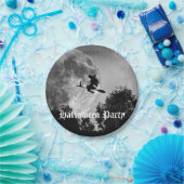 Spooky Witch op Broom Full Moon Halloween Papieren Bordje (Feest)