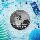 Spooky Witch op Broom Full Moon Halloween Papieren Bordje (Feest)