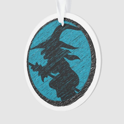 Spooky Witch over blauw design Ornament (voorkant)