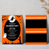 Spooky Witch Over The Moon Oranje Halloween Party Kaart
