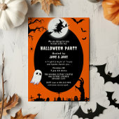 Spooky Witch Over The Moon Oranje Halloween Party Kaart