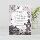 Spooky Witch Paars Black Halloween Costume Party Kaart (Staand voorkant)