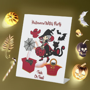 Spooky Witch Party Halloween Trick or treat Cute Reclamebord Met Voetstuk