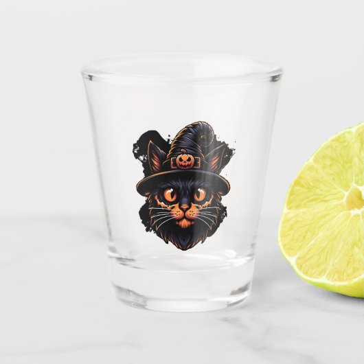 Spooky Witch Pet Kat Shot Glas (Voorkant)