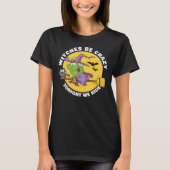 Spooky Witch Riding Broomstick Vrouwen Halloween T-shirt (Voorkant)