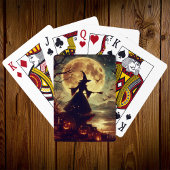 Spooky Witch Volle Maan Halloween Pokerkaarten