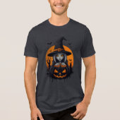 Spooky Witch with Jack-o’-Lantern Art Tri-Blend Shirt (Voorkant)