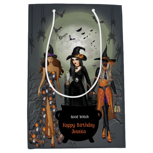 Spooky Witches Halloween Party Medium Cadeauzakje (Voorkant)