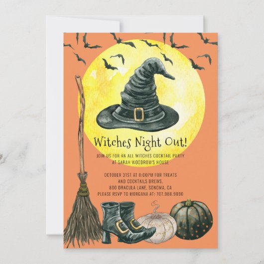 Spooky Witches Night Out Halloween Invitation Kaart (Voorkant)